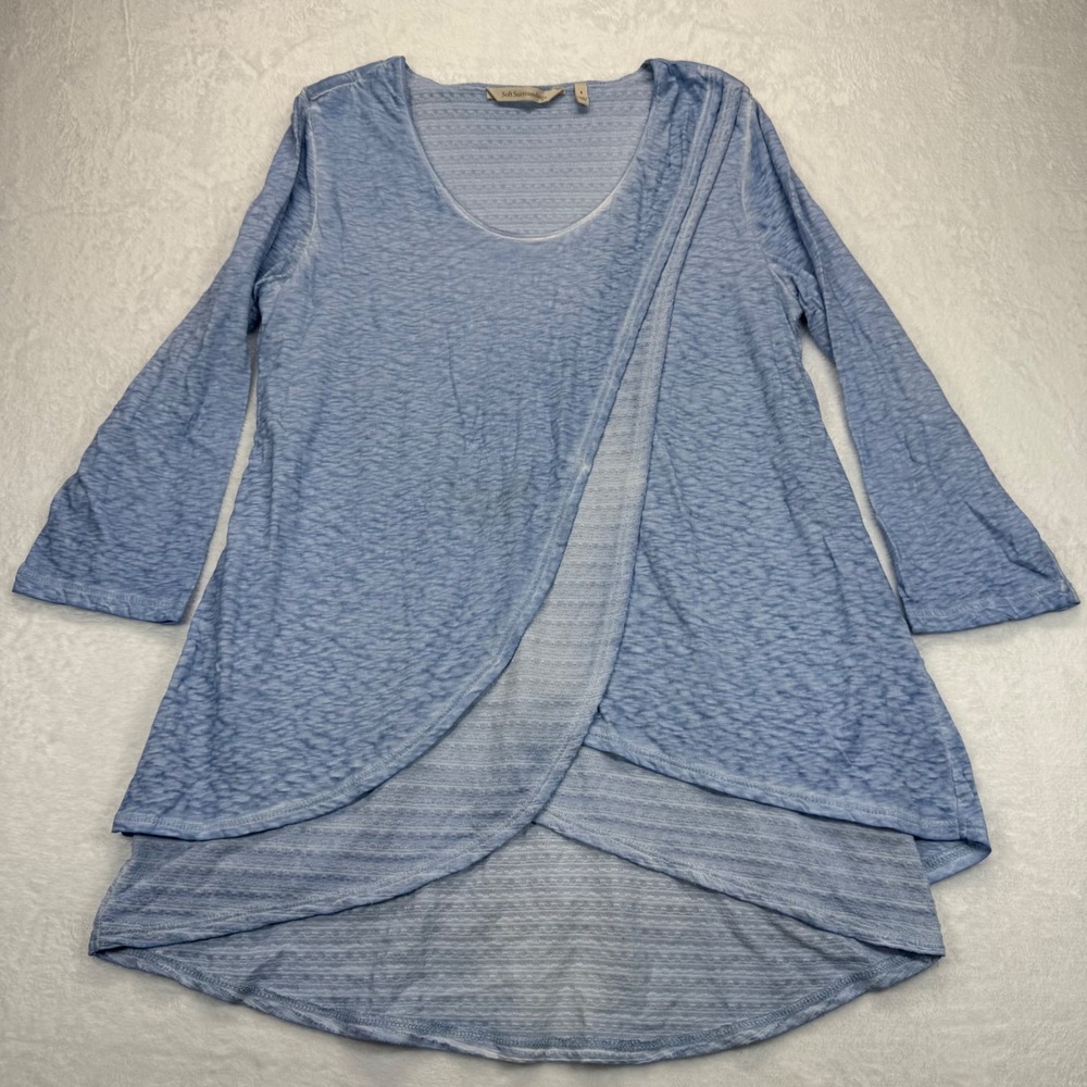 Soft Surroundings Blue Remy Layered Slub Jersey Tunic Top‎ Drape Front Size S